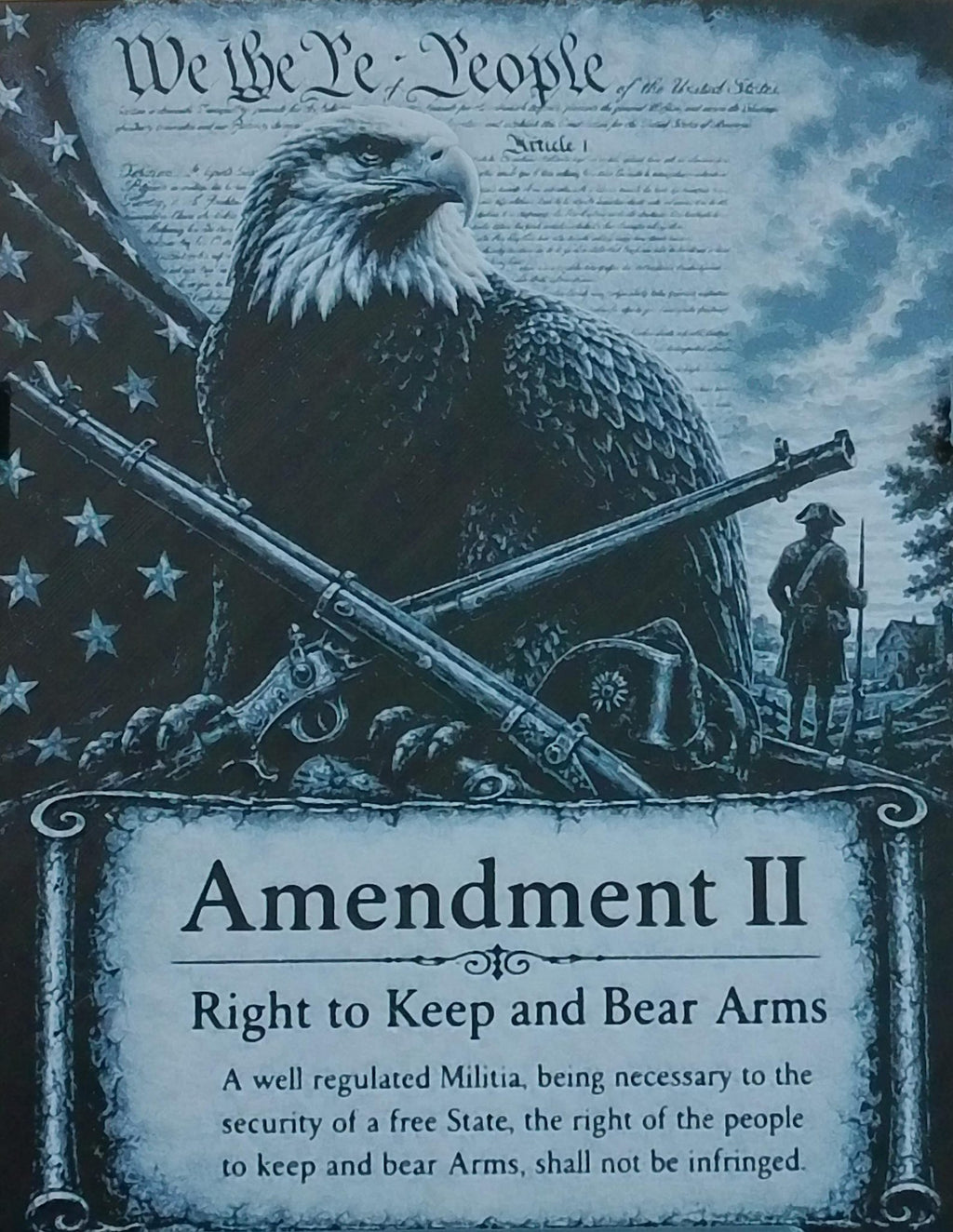 Second Amendment — Blue Monochrome Canvas 3D Print