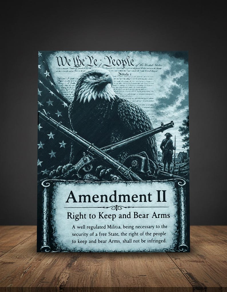Second Amendment — Blue Monochrome Canvas 3D Print